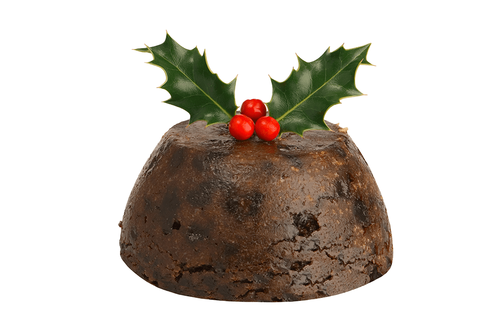 Isolated Christmas pudding with holly & berries