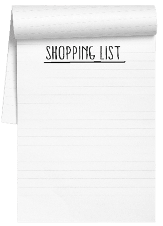 Shopping List on note book with black pen, with copy space, isolated on white background