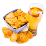 Glass of beer and chips isolated on white background