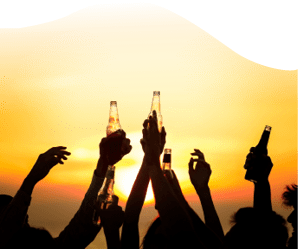 Friends Beach Party Drinks Toast Celebration Concept.