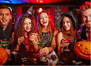 Friends resting in nightclub at Halloween