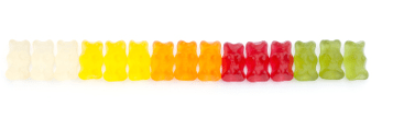 Rainbow jelly bears in a line