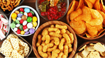 Salty snacks  Pretzels, chips, crackers and candy sweets  Unhealthy products  food bad for figure, skin, heart and teeth  Assortment of fast carbohydrates food 