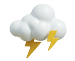 A white cloud with a yellow lightning bolt on it. Description generated by AI