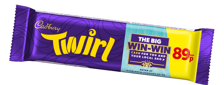 A chocolate bar with a purple wrapper and a yellow label. Description generated by AI