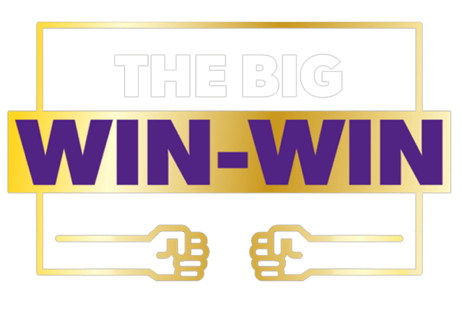 A gold and purple sign that says “The Big Win-Win". Description generated by AI