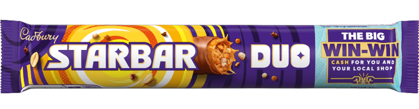 A chocolate bar with a white and yellow wrapper. Description generated by AI