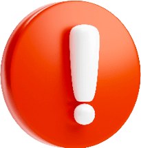 A red and white circle with a white exclamation point. Description generated by AI