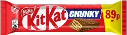A red and yellow KITKAT bar with chocolate and caramel flavors. Description generated by AI