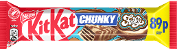 A red and white kit kat bar with chocolate and caramel flavors. Description generated by AI