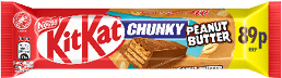 A red and white kit kat bar with a peanut butter filling. Description generated by AI