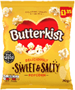 A yellow bag of butterkist popcorn. Description generated by AI
