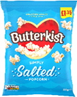 A bag of butterkist popcorn. Description generated by AI