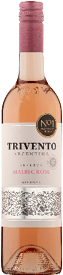 A bottle of wine with a pink label. Description generated by AI