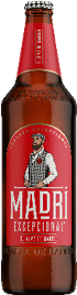 A bottle of beer with a man on the label. Description generated by AI