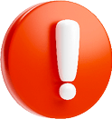 A red and white circle with a white exclamation point. Description generated by AI