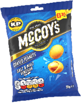 A bag of McCoy's coated peanuts. Description generated by AI