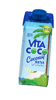 A blue and white carton of coconut water. Description generated by AI