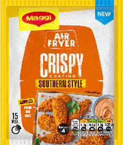 A bag of crispy fried chicken with a yellow label. Description generated by AI
