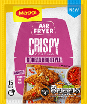 A bag of crispy Korean BBQ style fried chicken. Description generated by AI
