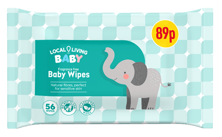 A package of baby wipes with a blue and white elephant on the front. Description generated by AI