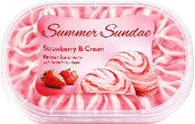 A container of strawberry and cream flavored ice cream. Description generated by AI