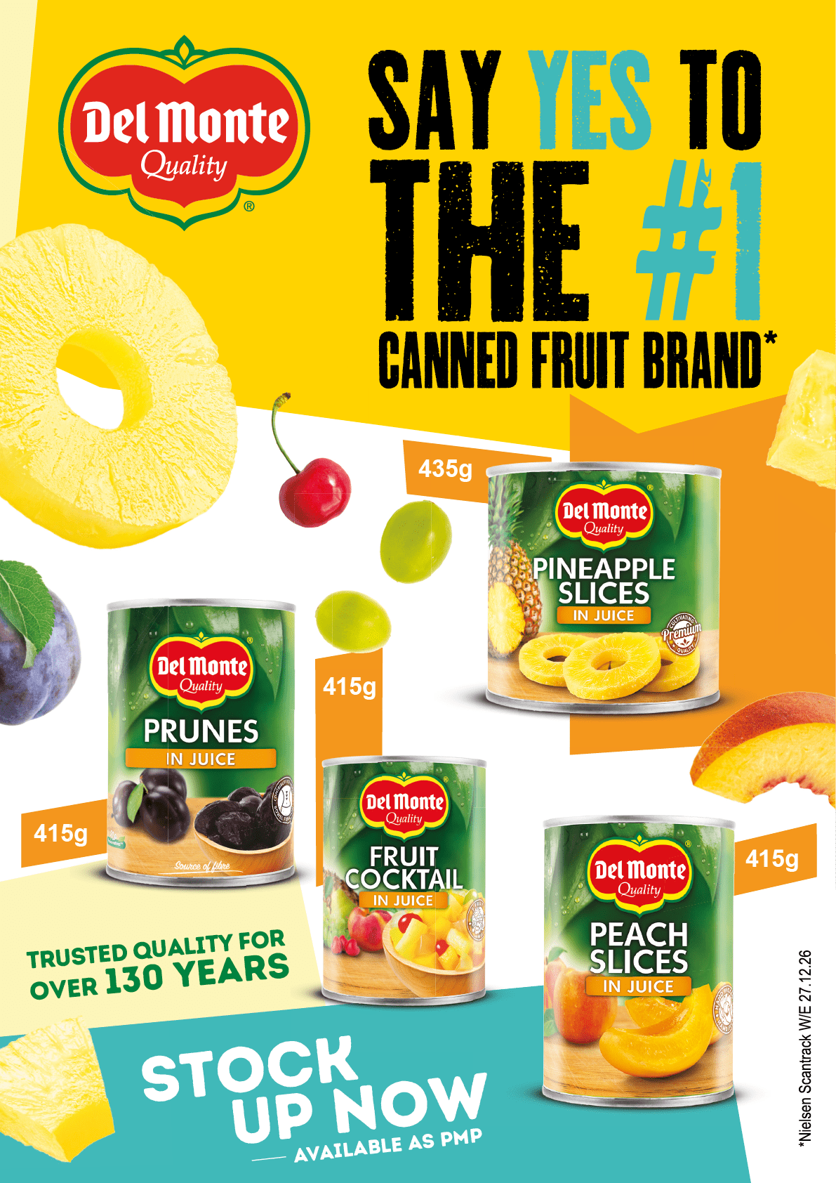 A poster advertising Del Monte fruit cans. Description generated by AI