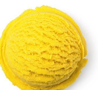 A yellow ice cream cone with a scoop of yellow ice cream. Description generated by AI