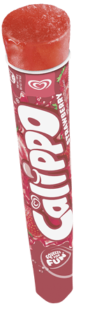 A red and white frozen treat with the word Calippo on it. Description generated by AI