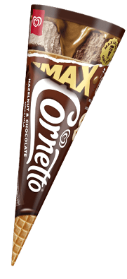 A Max ice cream bar with a chocolate and caramel swirl. Description generated by AI