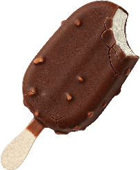 A chocolate ice cream cone with a wooden stick. Description generated by AI