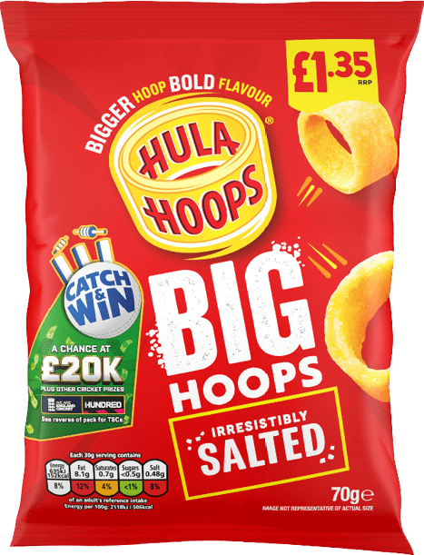 A bag of Big Hoops flavored chips. Description generated by AI