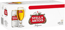 A box of Stella Artois beer with a glass of beer in it. Description generated by AI