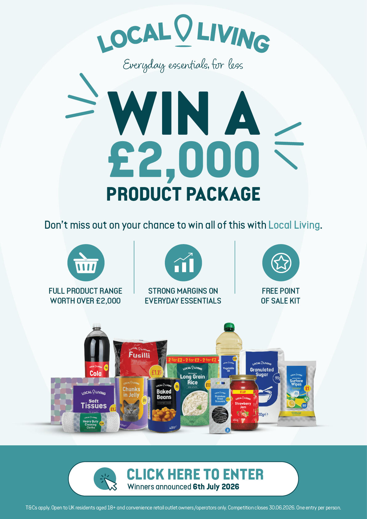A flyer advertising a contest to win a product package worth 2,000 pounds. Description generated by AI