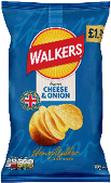 A bag of Walkers cheese and onion potato chips. AI generated content
