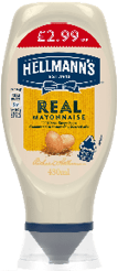 A bottle of Hellmann's Real Mayonnaise with a yellow label. AI generated content