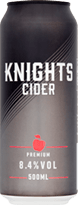 A can of Knight's Cider with a red apple on it. Description generated by AI