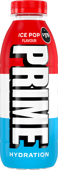 A bottle of ice pop prime hydration. Description generated by AI