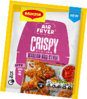 A bag of crispy Korean BBQ style fried chicken. Description generated by AI
