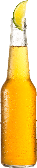 A bottle of beer with a slice of lime on top. Description generated by AI