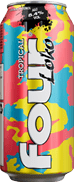 A colorful beverage can label with the text “Tropical" and an alcohol content of 8.4% vol. Description generated by AI