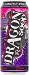 A close-up of a beverage can with bold black and white text and pink accents. Description generated by AI