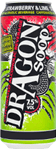 Close-up of a beverage can label featuring bold white and red text on a black and red background. Description generated by AI