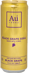 A close-up of a gold-colored can with the text “Au VODKA" in purple letters. Description generated by AI