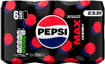 A bottle of Pepsi Max Cherry with a blue and red polka dot pattern. AI generated content