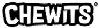 A black and white sign that says “CHEWITS". Description generated by AI