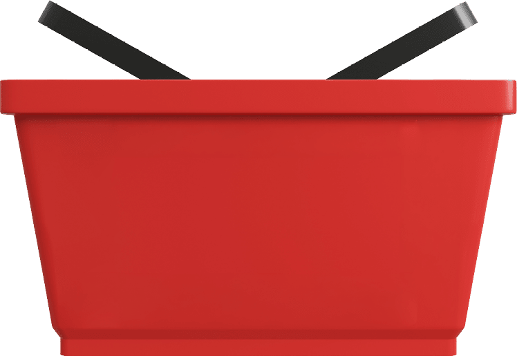 A red rectangular container with two black handles angled outward is shown against a white background. Description generated by AI