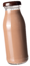 A tilted glass bottle filled with light brown liquid and sealed with a dark brown cap. Description generated by AI