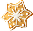 A close-up of a cookie decorated with white icing shaped like a bone and a round dot. Description generated by AI