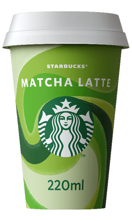 A green and white Starbucks cup with a white lid labeled Matcha Latte and 220ml. Description generated by AI